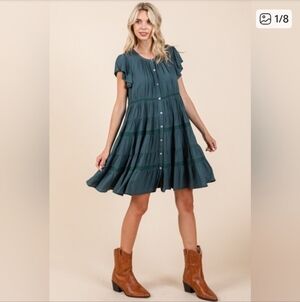 Mittoshop Teal Ruffled Button-Down Dress